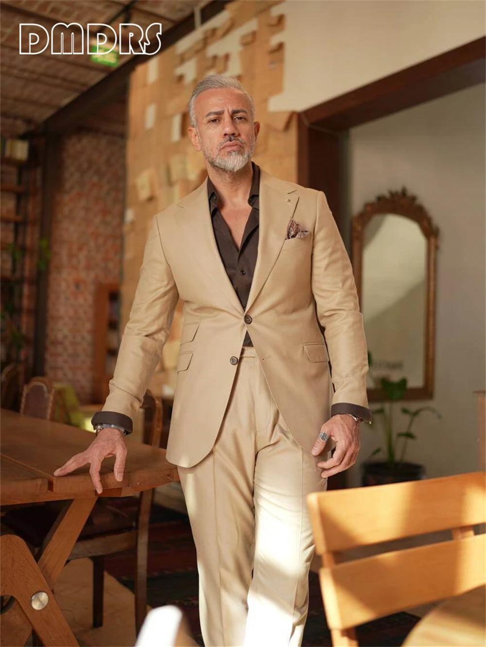 Classic Beige Suit Set for Men XS-5XL Customized Size Colors Formal Suits Jacket Pants Set Nothed Laple Smart Suits