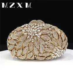 Metal Leaf Shaped Crystal Evening Handbag Luxury Women's Wedding Party Ball Wallet Handbag Shiny Rhinestone Banquet Bags