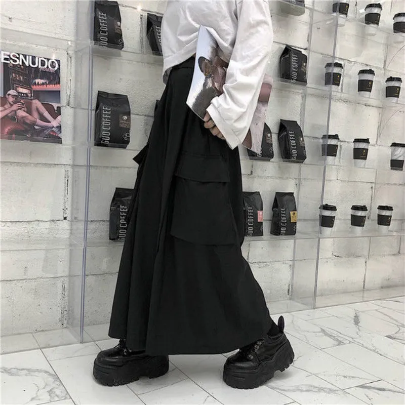 Cargo Pants Women Couple Ins Harajuku Spring Autumn Japanese Style Loose Casual Streetwear Pockets BF Full Length Black Elastic