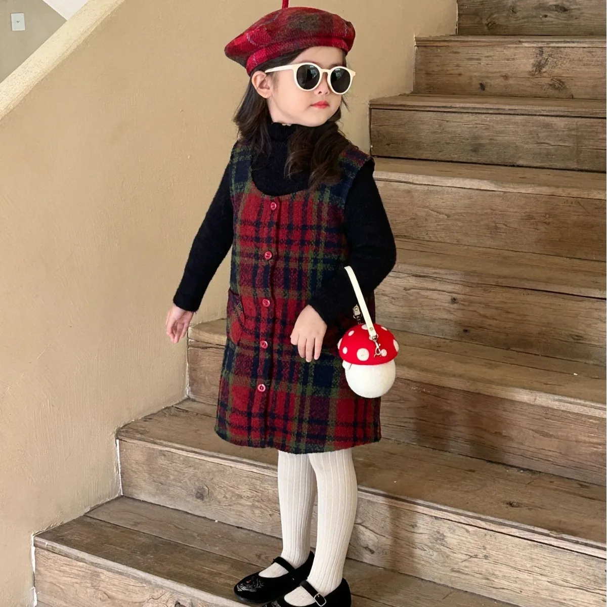 girl vest dress 2023 winter new children Korean style childrens girl small fragrance style children vest skirt girl woolen dress