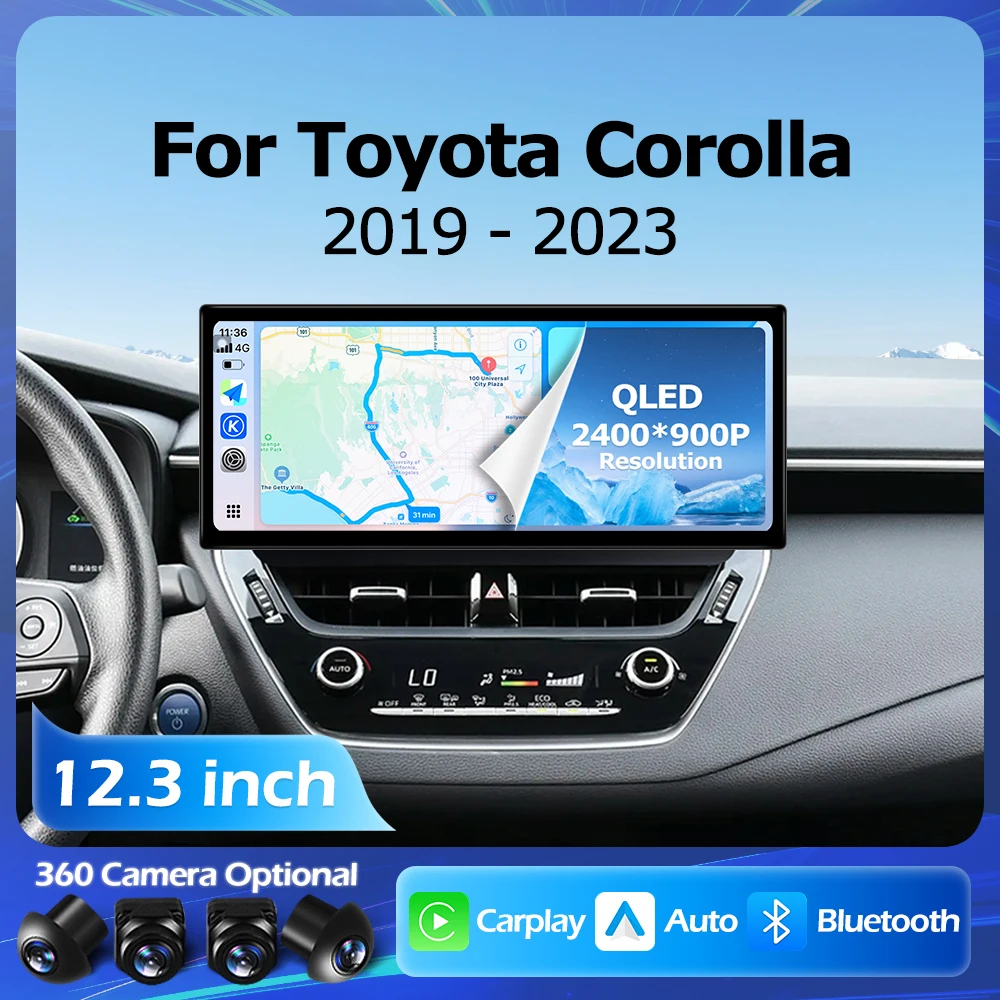 Android Auto 2400*900P 12,3 дюйма для Toyota Corolla 2019-2023 E210 беспроводной CarPlay интеллектуальный мультимедийный сенсорный экран BT WIFI