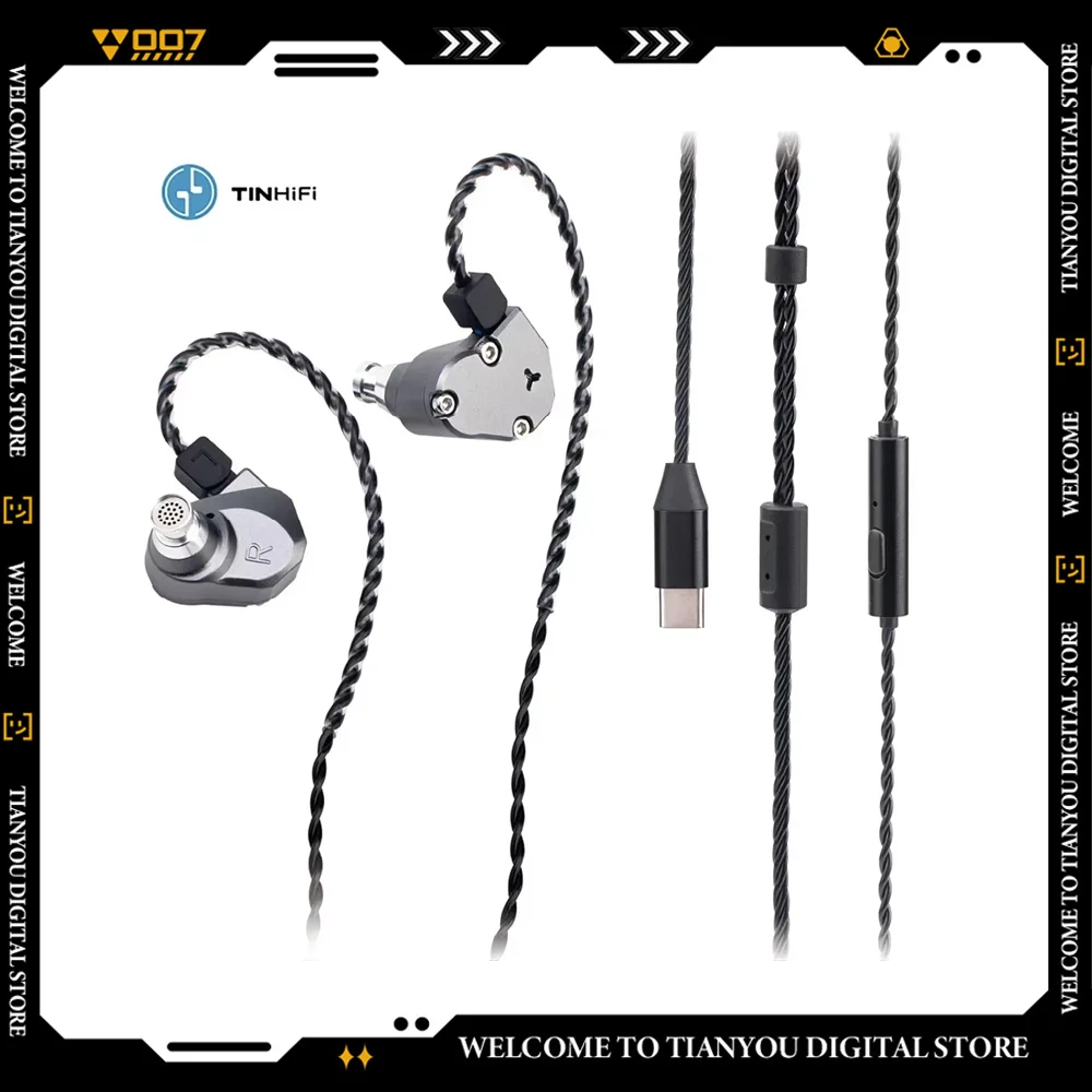 TINHIFI C2 Wired Earphones in Ear Monitor Drive 2Pin HD Microphone Cable Gaming Accessories 10MM PU LCP Detachable Music Gifts