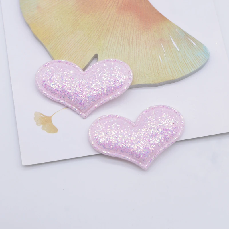 50Pcs 40*26mm Glitter Fabric Padded Heart Applique for DIY Hats Clothes Accessoies Patches Headwear Hair Clips Headbands Decor