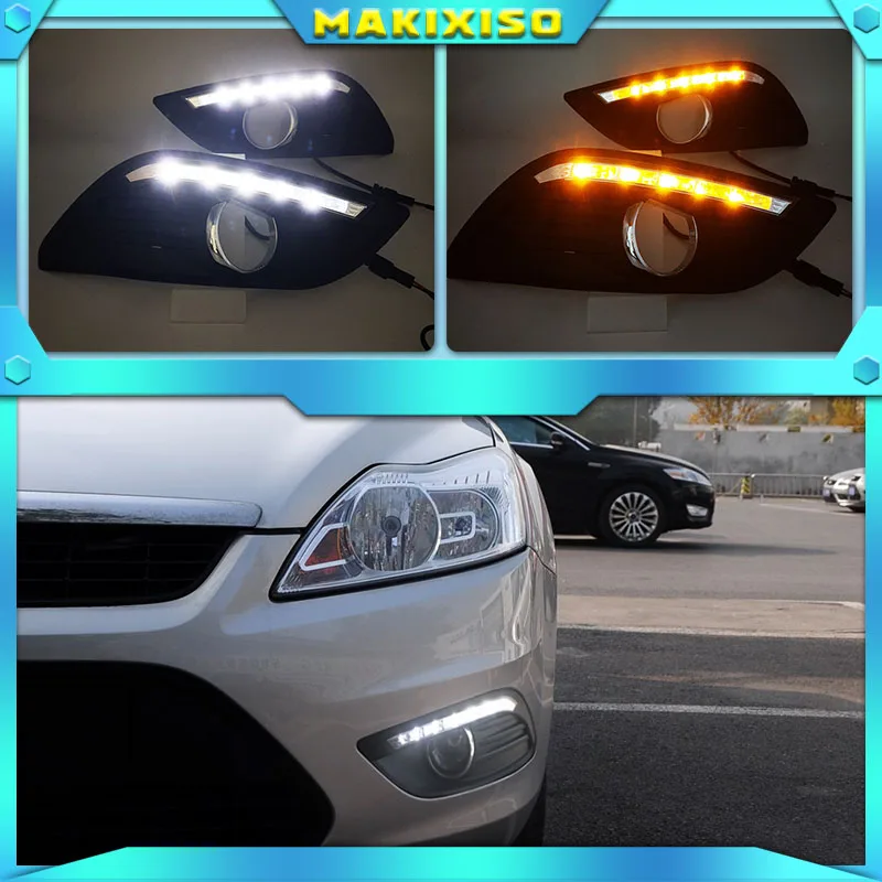 

Turn Signal 2Pcs/set Waterproof LED Daytime Running Light DRL For Ford Focus Sedan 2009-2013 Fog Lamp Modify Fog Head white Lamp