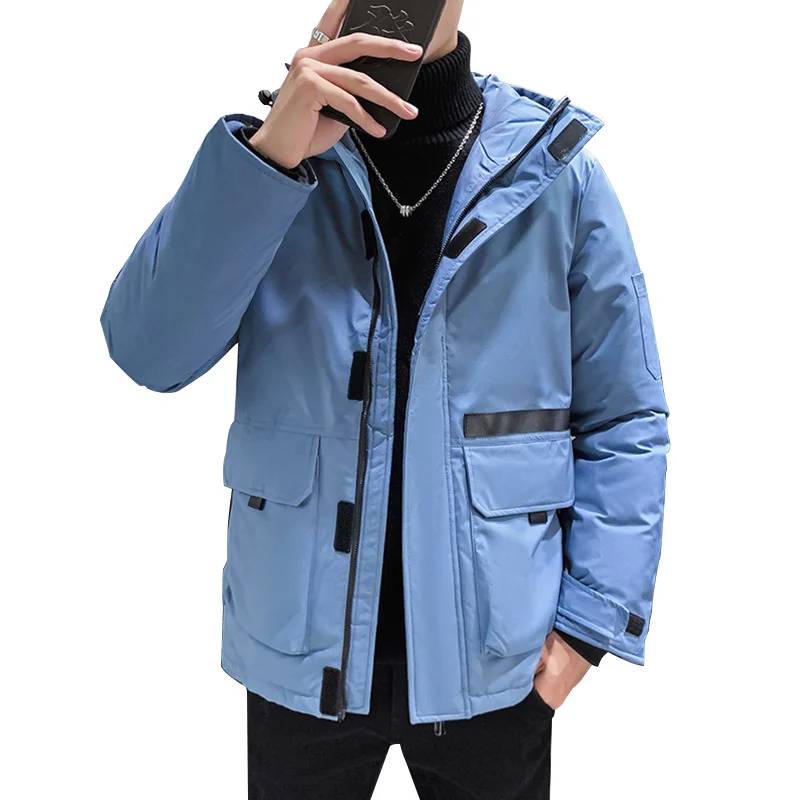 

White Hooded Winter 90% Duck Down Jacket Men Quilted Thick Parkas Cargo Coat Puffer Male Waistcoat Pocket Parka 2058