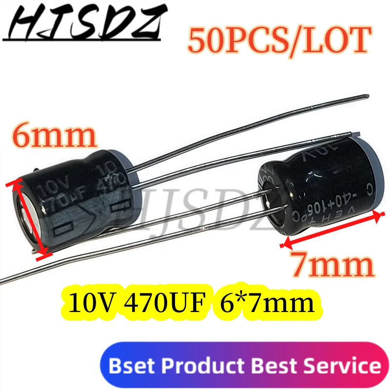 【50PCS/LOT】10V 470UF 6x7mm 105C 470UF10V Condensador electrolítico Radial de alta frecuencia y baja resistencia