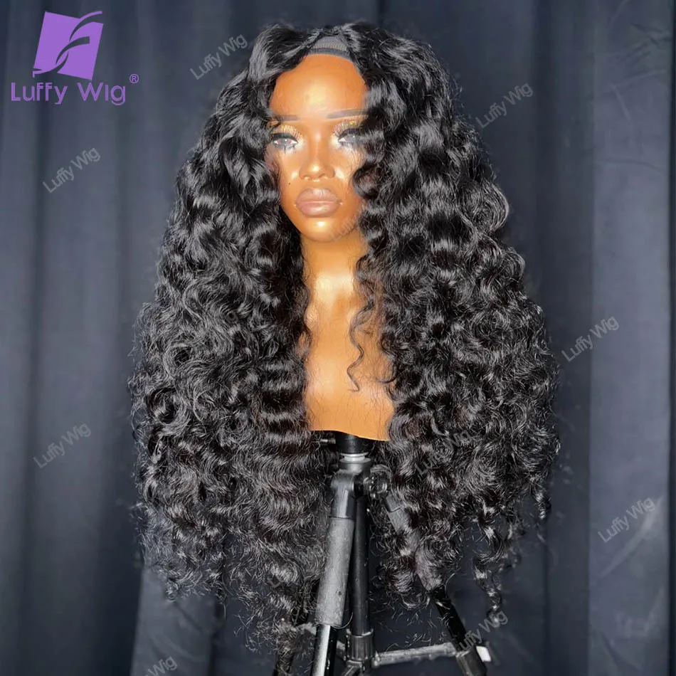 Long Curly V Part Wig Human Hair Brazilian Remy Thin VPart Wigs No Leave Out Middle U Part Wig Glueless For Black Women LUFFY