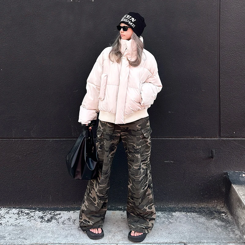 الاتجاه الأمريكي سترات قصيرة النساء Y2K الهيب هوب الوقوف طوق أسفل سترة قطن شتاء جديد المتخصصة تصميم رشاقته مبطن ملابس خارجية #3