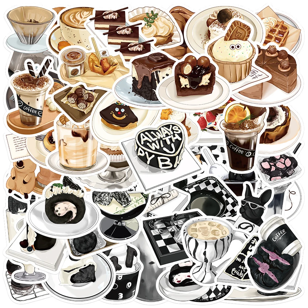 10/30/50PCS Kawaii Food Dessert Coffee Stickers Aesthetic Ins Style Cartoon Decals DIY Skateboard Laptop Decoration Sticker Pack