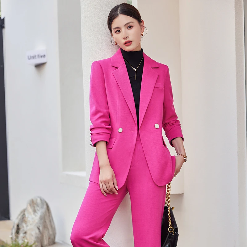 

Woman's Winter Retro Casual Short Blazer Wide-leg Pants Suit Commuter Solid Color Loose Double-breasted Suit Pants Two-piece Set