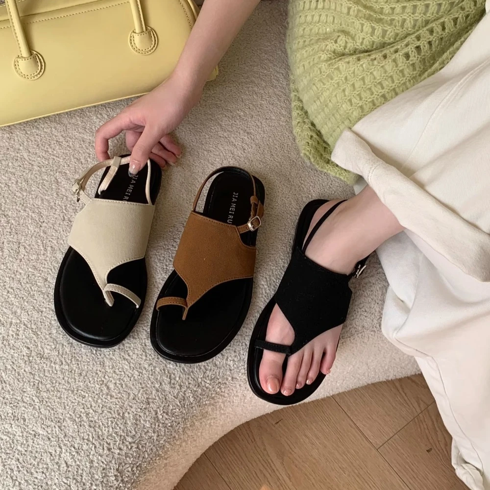 Suede Clip Toe Slingback Sandals Buckle Strap T-Strap Side Air Women's Sandals 2026 New Summer Elegant Party Runway Shoes Sexy