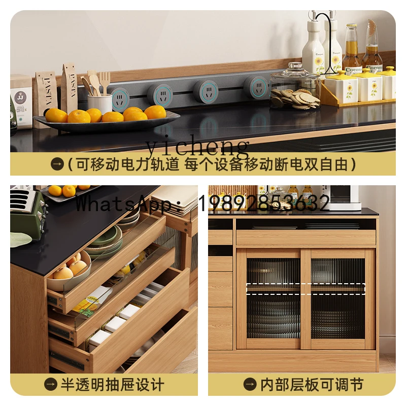 خزانة شاي جانبية لتناول الطعام من البلاط الصخري ABC، خزانة تخزين متكاملة لغرفة المعيشة، خزانة تخزين من الخشب الصلب على الحائط #3