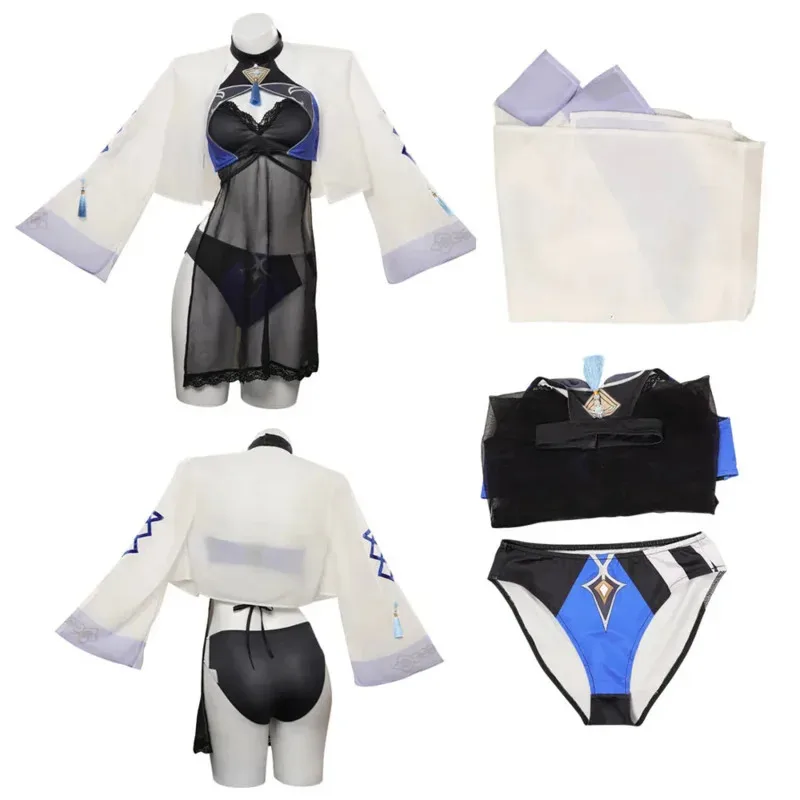 2025 새로운 Genshin Impact Yelan 수영복 코스프레 의상 여자 여자 섹시한 비키니 수영복 드레스 망토 의상 할로윈 Carn ☆ ★ 이에 ☆ ★