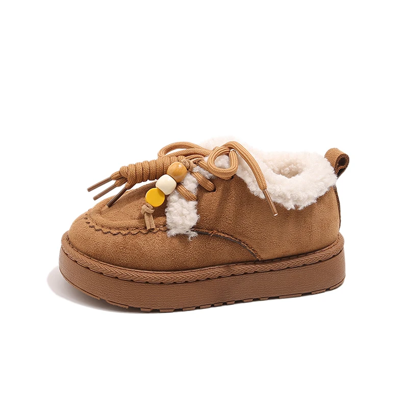 Wintermode für Kleinkinder, Mädchen, Stiefeletten aus Wildleder, warm gefüttert, mit Schnürung, bequem, weich, klobige Stiefel für den täglichen Gebrauch im Freien. – Detail 8