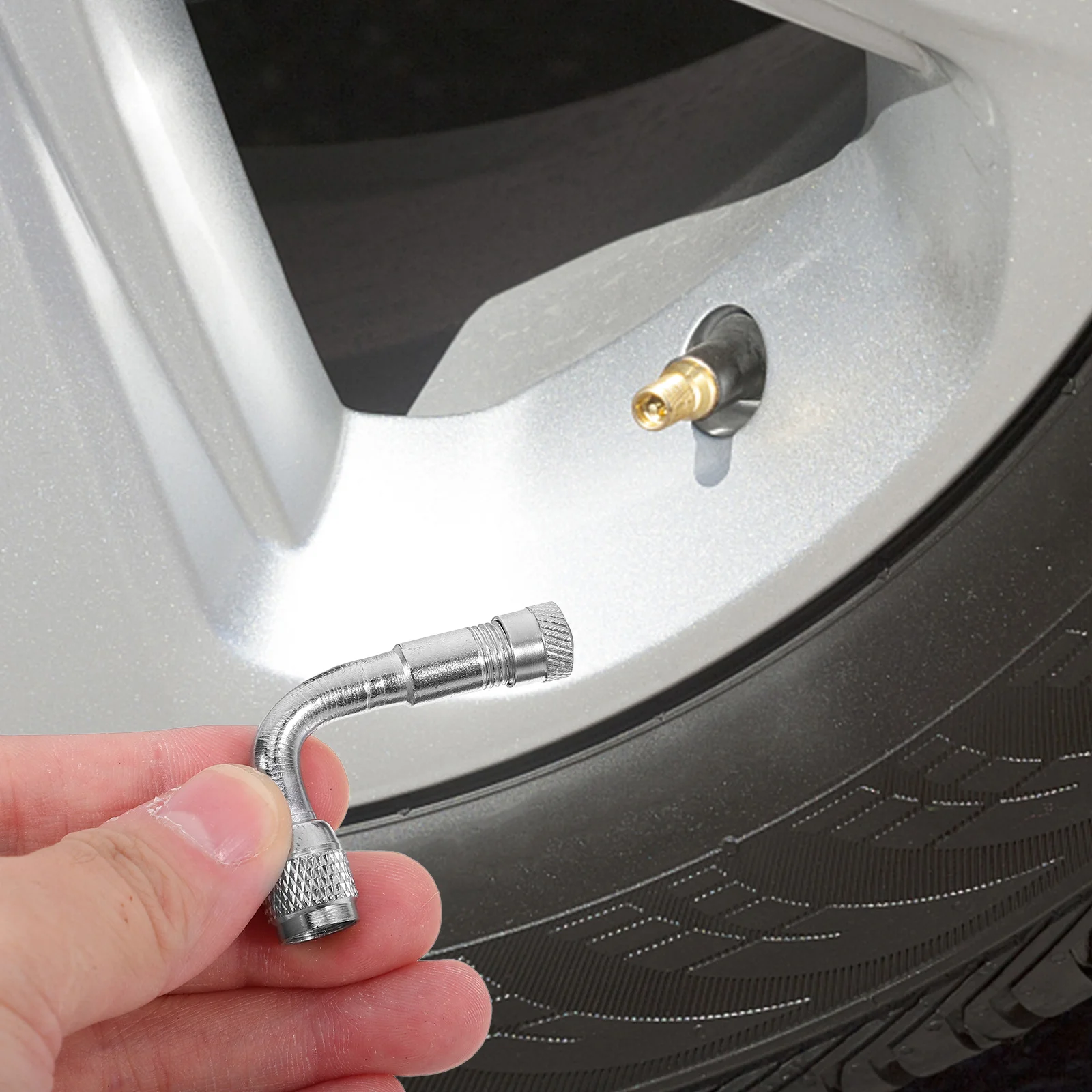 

90 Degree Brass Air Valve Tire Extension Adapter Durable Stainless Steel Dual Pulley Load Bearing for Motorcycle Car Truck