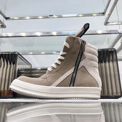 Ro Shoes Men Leather 2025 New Earthy Grey Cow Suede Lace Up Zipper Thick Sole Luxury Geo Women Street Hip-hop Casual Flat Boots