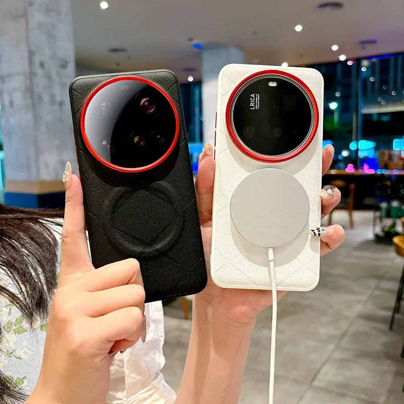 حافظة لهاتف Xiaomi 15 Ultra Mi 14 13 Ultra Magnetic Wireless Charging X غطاء ممتص للصدمات من الجلد المطبوع #2
