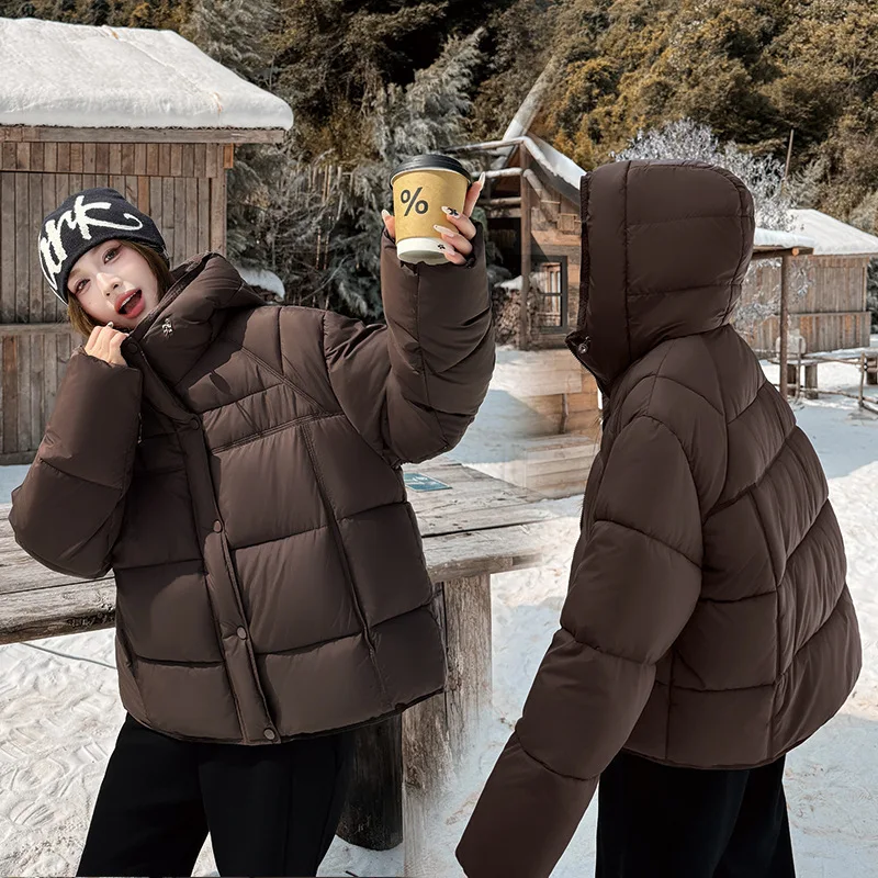 

Женское хлопковое пальто, парки-пуховики, короткая куртка с капюшоном, зимняя теплая утепленная верхняя одежда, однобортное офисное женское пальто на молнии