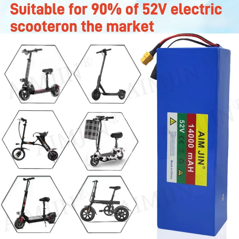 14S4P 52V 14Ah 18650 bateria de lítio recarregável 14000mAh adequada para 250-1500W BMS integrado + carregador 58,8V 2A