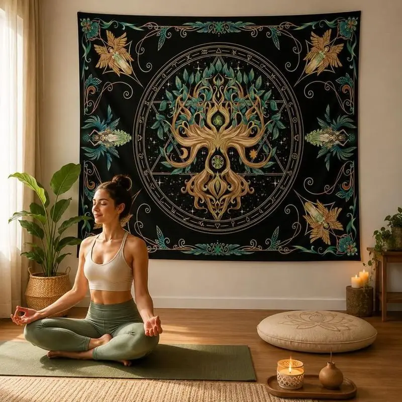 VIKAMA Mystical Tree of Life Tapestry Zodiac Botanical Polyester Wall Hanging Boho Aesthetic Bedroom Dorm Home Decor