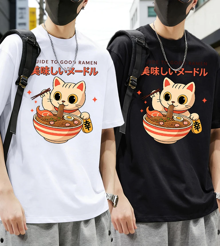 

Guide To Good Ramen Pattern Man Cotton Summer Basics T Shirt Sets Comfortable All-Match Short Sleeve Loose Youthful Unisex Tops