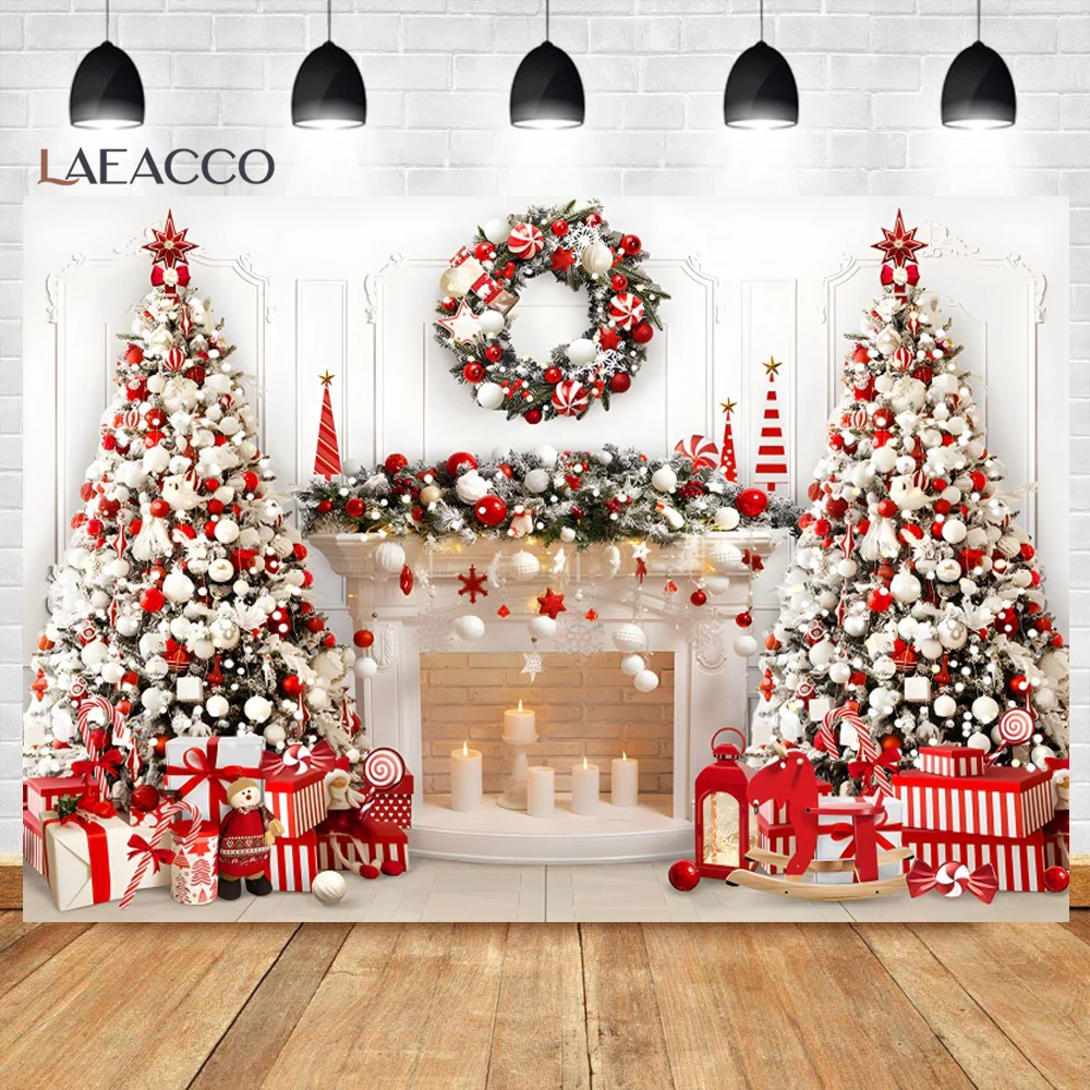 Christmas Fireplace Theme Backdrop for Photography Xmas Tree Gift Toys Baby Portrait Room Decor Festival Party Photo Background