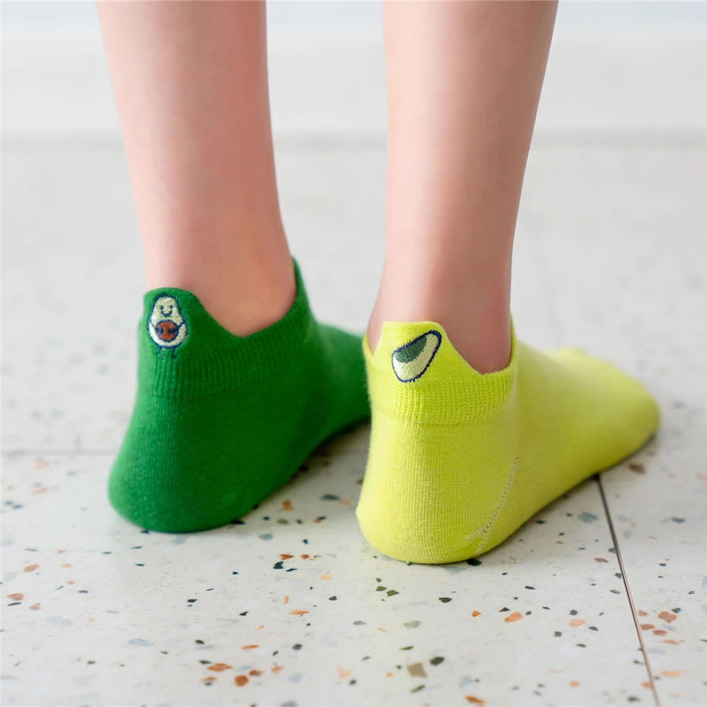 New Fashion Summer Autumn Avocado Embroidery Sokken Women's Breathable Comfort Cotton INS Style Green Ankle Socks Dropship