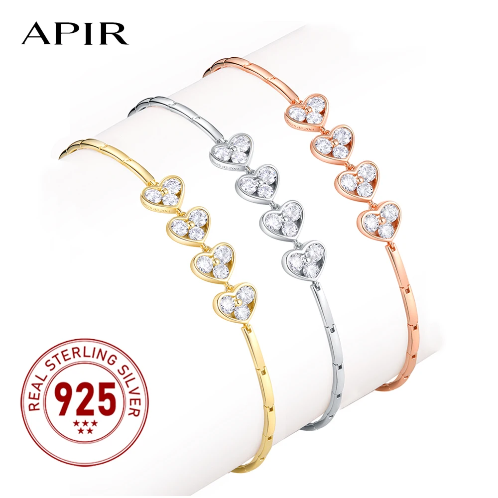 

APIR Moissanite Inlaid Heart Shape Bracelets for Women Solid 925 Sterling Silver Charm Bracelet Anniversary Valentine's Day Gift