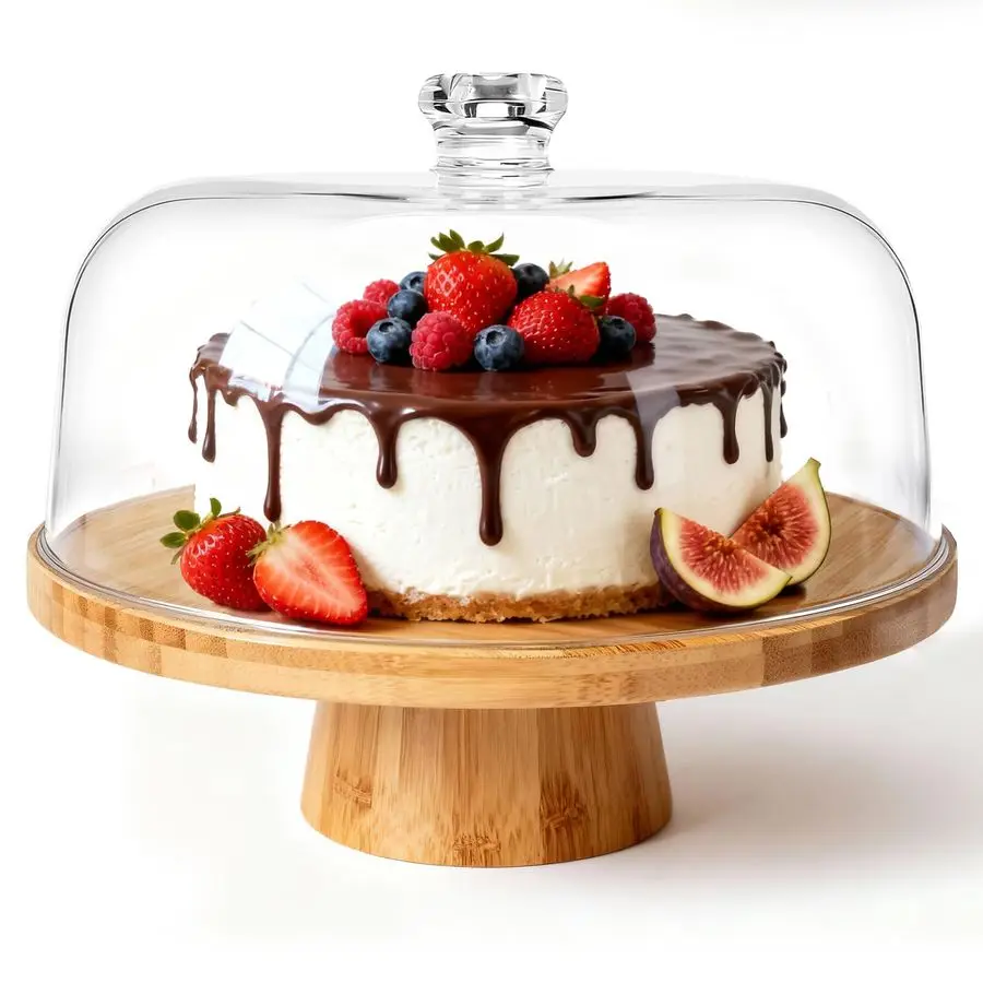 

Бамбуковая подставка для торта с крышкой, 6-в-1, многофункциональная сервировочная тарелка, подставка для десертов и закусок