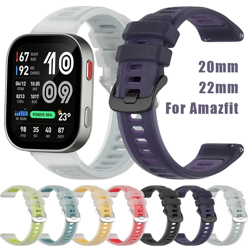 20mm 22mm Jelly Color Silicone Strap For Amazfit Bip Max 6 5/Balance 3 2 1/Helio/Active Max Soft Band Amazfit Active 3 2 Correa