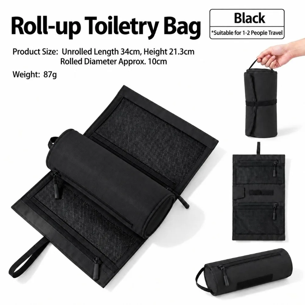 Convenient Roll Up Design Travel Toiletry Bag Mesh Pocket Dry Wet Separation Makeup Bag Large Capacity Cosmetic Pouch Outdoor