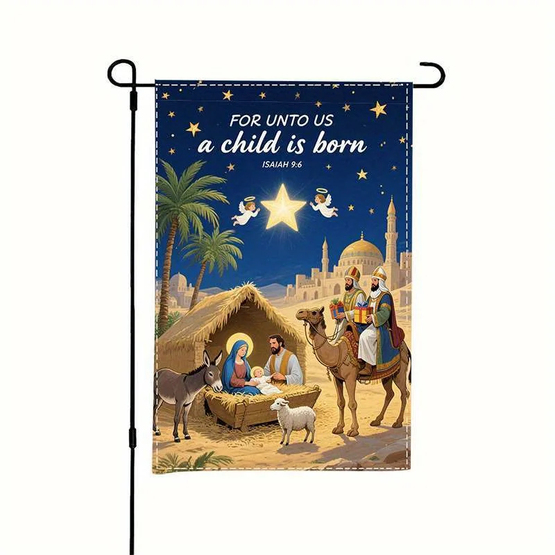 Double-Sided Printed Polyester Christmas Nativity Scene Garden Flag, Jesus Birth Theme Durable Weather-Resistant Material