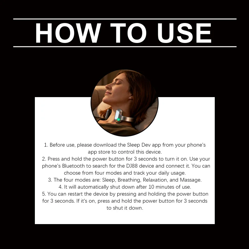 Slaapondersteuningsapparaat met 4 modi (slaap/ademhaling/ontspanning/massage) - APP-bediening, draadloos opladen, 8 uur batterij, draagbaar 15