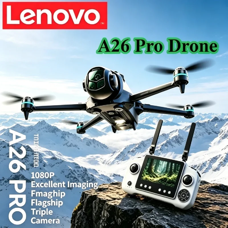Lenovo A26 Pro 4K HD FPV Drone Triple Camera Brushless Motor Obstacle Avoidance Foldable 8K RC Quadcopter for Travel