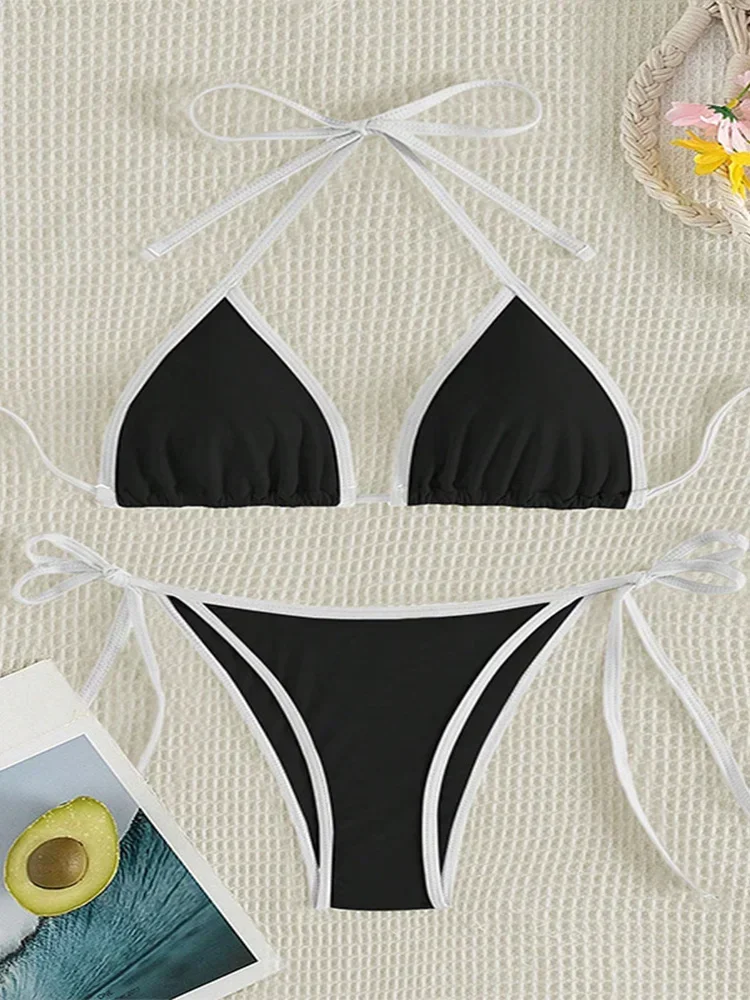 

Sexy Solid Laced Up Bikinis 2 Piece Set Women Split Swimsuit High Waist Beach Style Bikinis 2025 New Summer Swimwear Bikinis Set