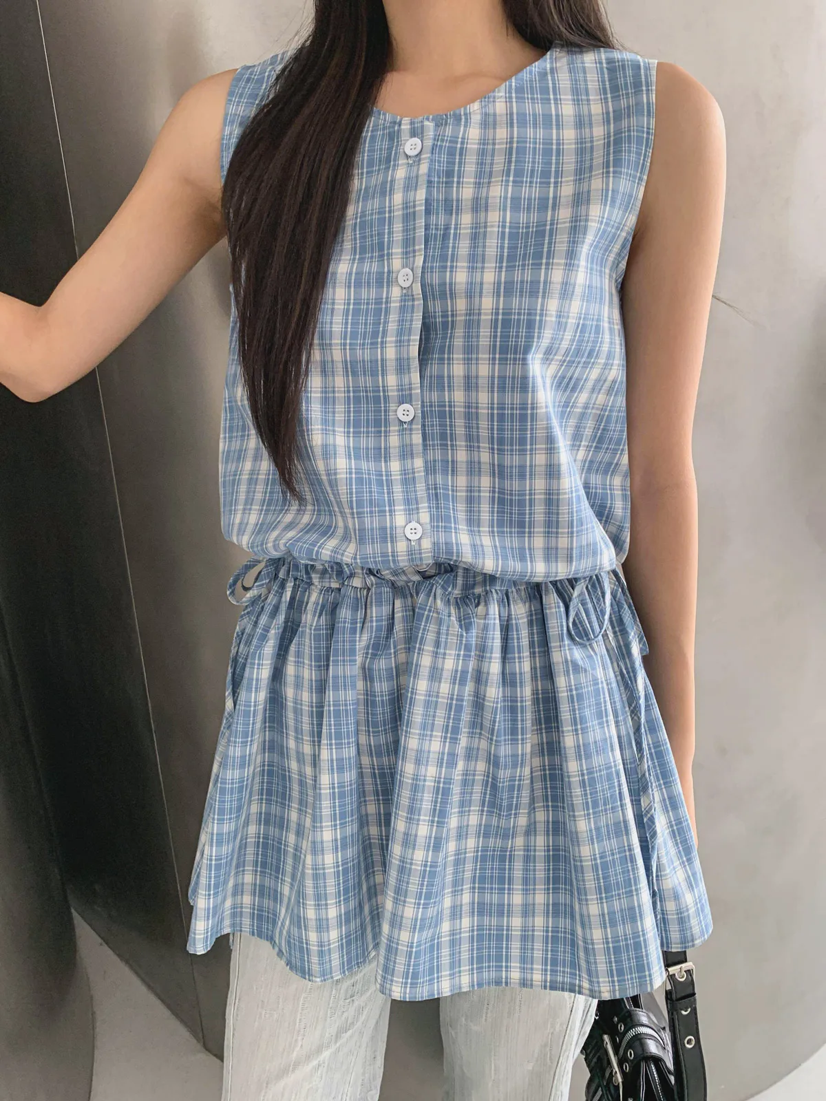 Dames Plaid Svel Vest Dr Hoge Taille A-lijn ort Rok Trendy Dstring Afslanken ter Ne Zomer Katoen Dr