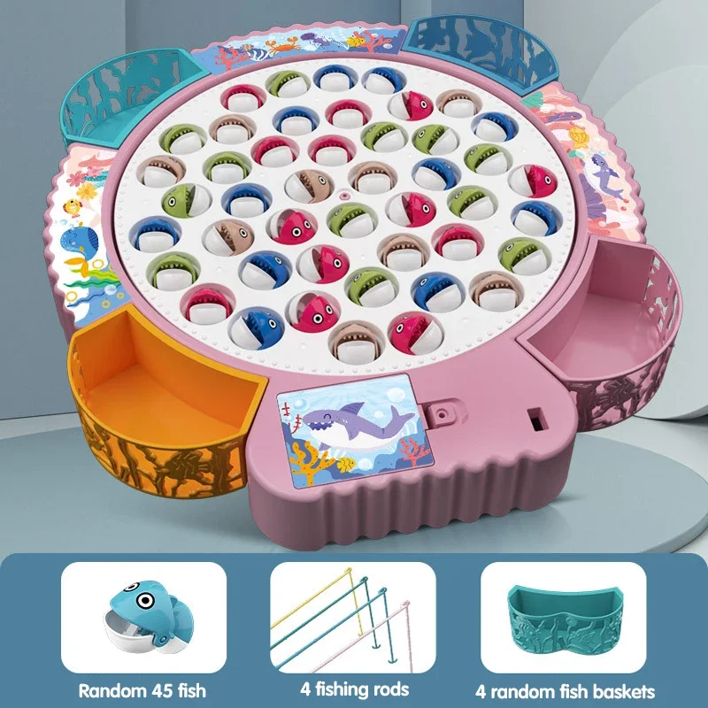 Giocattolo magnetico per disco da pesca con rotazione musicale, cognizione della vita marina, numero di colore, giocattolo educativo per bambini, divertente gioco di pesca elettrico