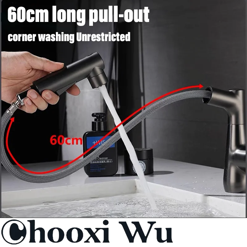 CHOOXIWU-rubinetto estraibile multifunzionale per lavabo, rotazione di 360 °, doppio controllo caldo e freddo