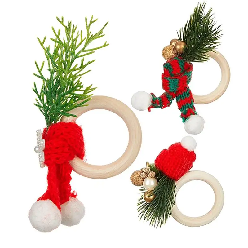 

6 Pieces Christmas Napkin Rings Handmade Napkin Holder Hat Scarf Pine Needles Napkin Rings Christmas Party Table Decor For Decor