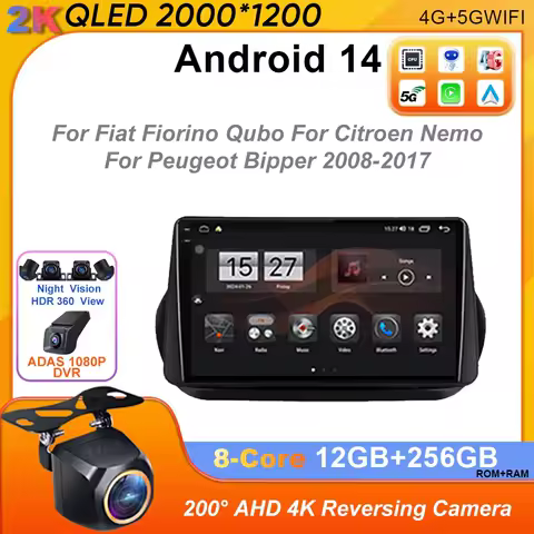 Android 14 Car Radio For Fiat Fiorino Qubo For Citroen Nemo For Peugeot Bipper 2008 - 2017 Multimedia dvd BT Carplay GPS WIFI 4G