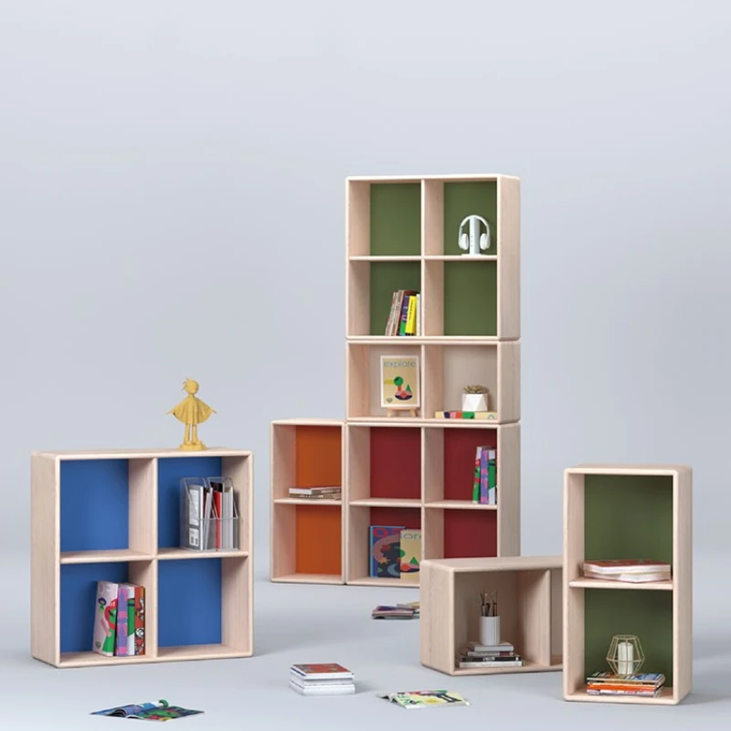 Furniture, solid wood children's bookshelves, colorful stackable bookshelves, toys