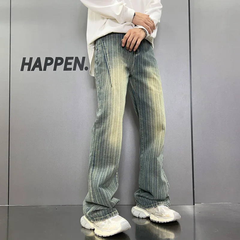 

Washed Indentation Loose Jeans Men 2024 Old Retro Street American Fashion Brand Straight Wide Leg Mop High-End Y2K Trousers