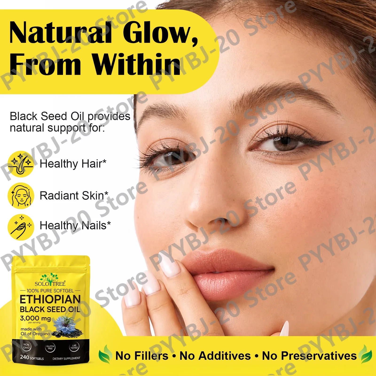 SOLOTREE Ethiopian Black Seed Oil 3000mg Softgels - with Oregano Oil Supports Skin Hair & Immune Wellness 240ct