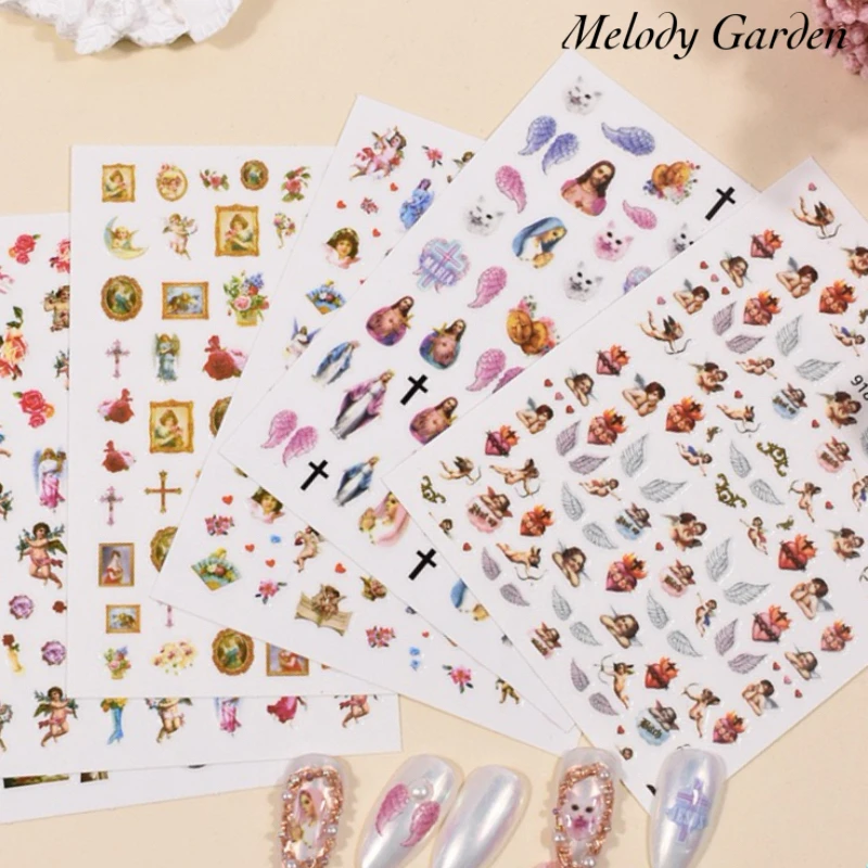 1PCS New Angel Cupid Nail Sticker with Virgin Jesus Pattern Ultra Thin 3D Nail Decoration