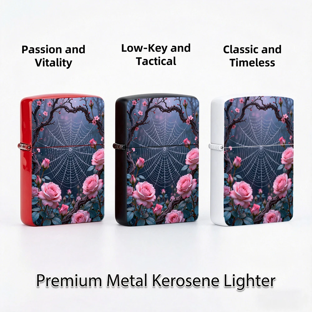 Vintage Flip Top Lighter lighters vintage Pink Rose Thorn Branch Spider Web Art Print lighters for smokers Daily Carry