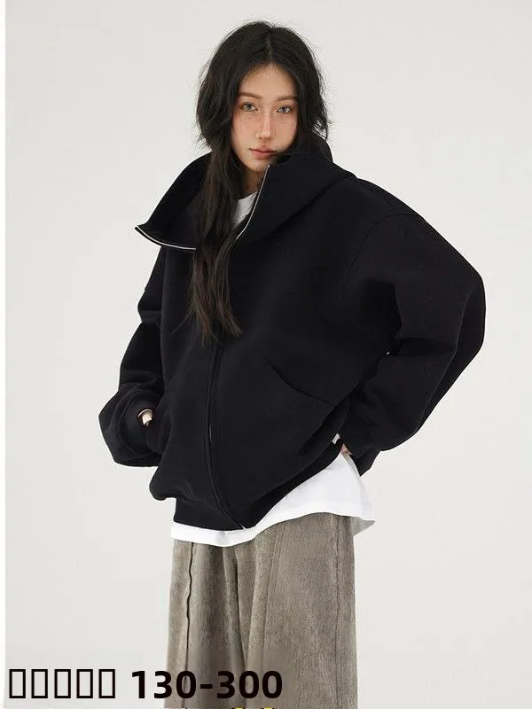 

plus Size 300 Pou Autumn Winter Thiened Hooded Open Cardigan Sweatirt Jaet Women's Loose Fit Long Sve Zipper Closure