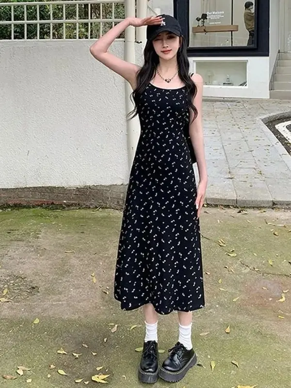 Bla imprimé fleuri Dr femmes été minceur jupe moulante ort jupe chaude fille robe à bretelles coréen Sle tenue décontracté