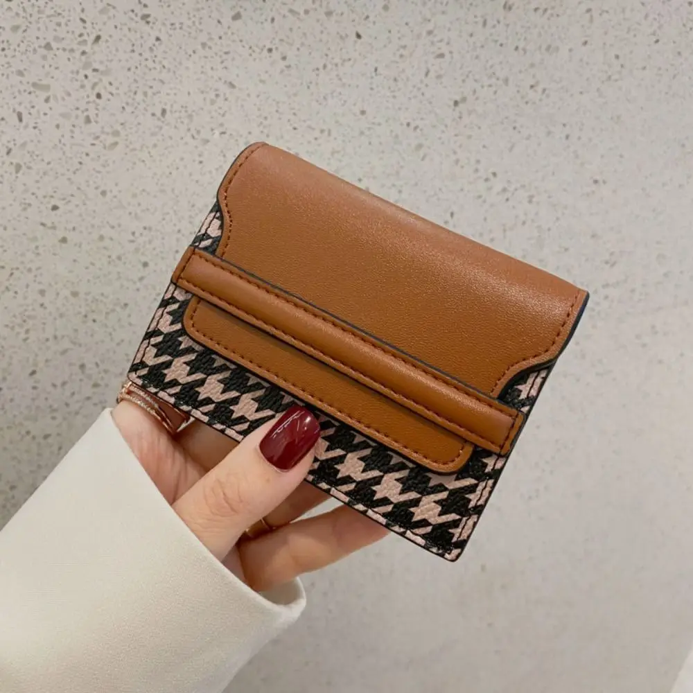 Pu Lederen Houndstooth Kaarttas Mode Koreaanse Stijl Clutch Tas Kaarthouders Clutch Card Pocket Portemonnee Korte Portemonnee Buiten