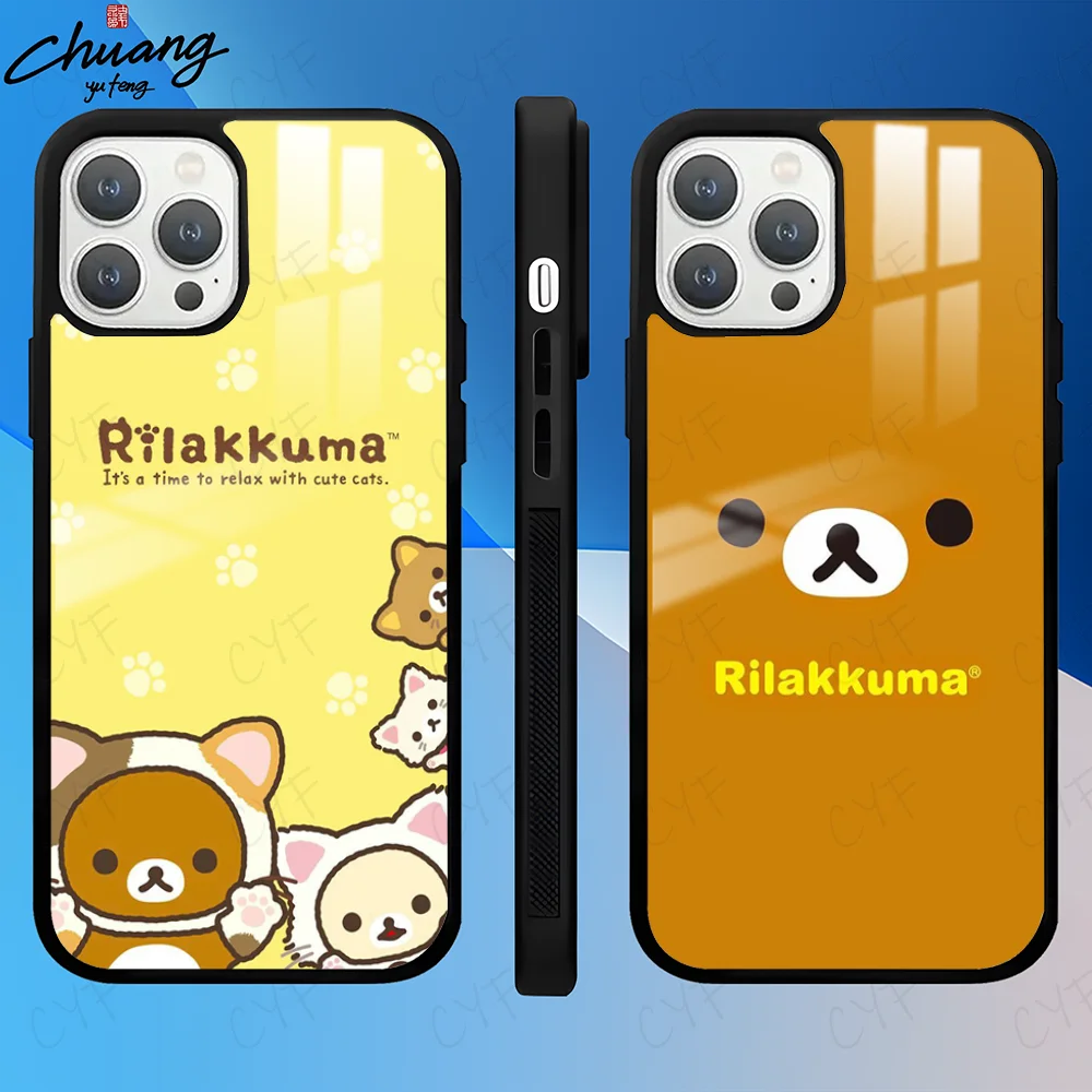 Anime Cute Cartoon R-Rilakkuma Phone Case For iPhone 16 15 14 13 12 11 Pro Max Plus Mini Fashion High Quality mirror phone case