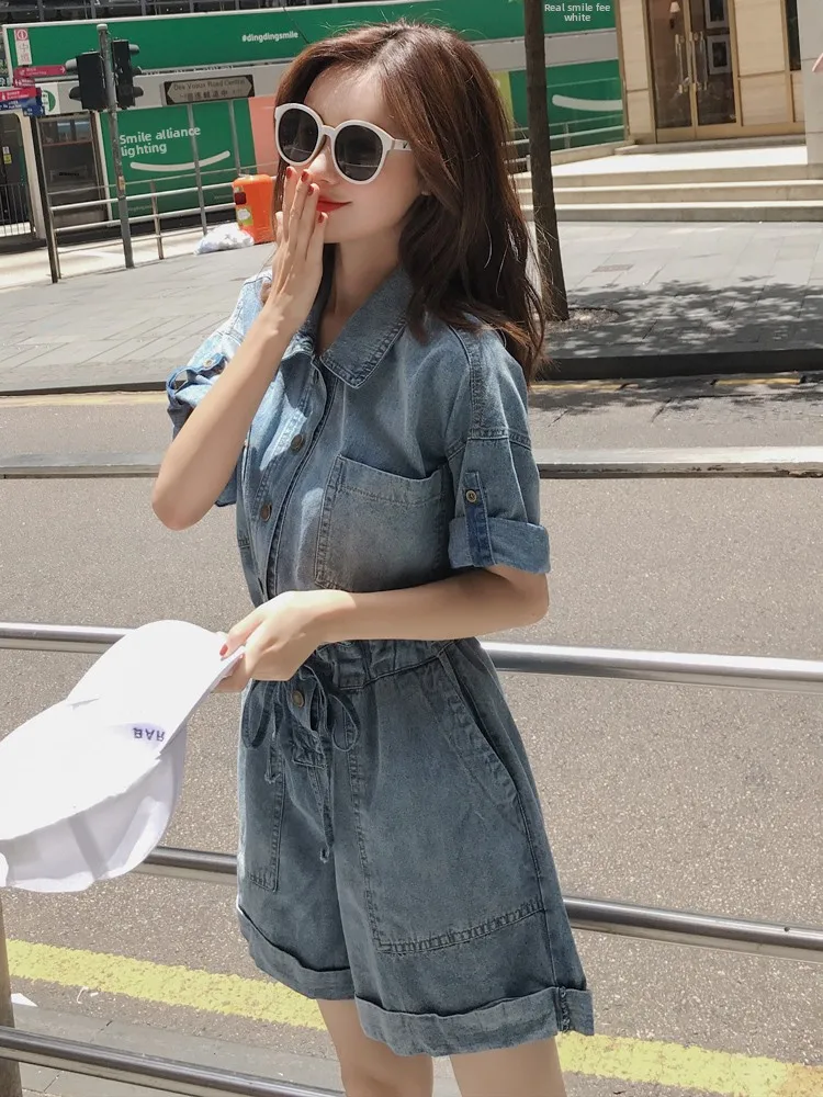 Tuta di jeans a vita alta da donna Estate New Sle Dimagrante Dr Ors Abbigliamento da lavoro Completo da donna Faion Pantaloni casual